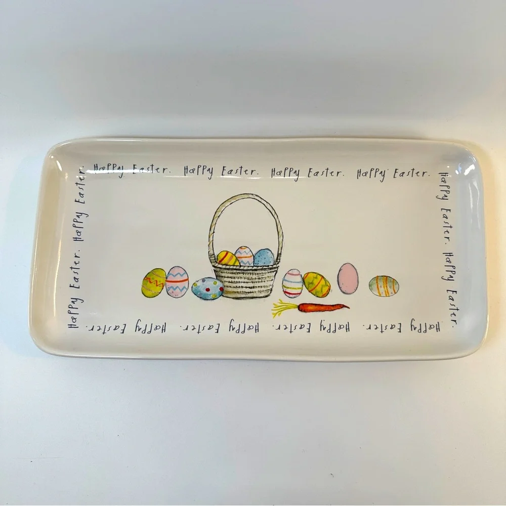 NWOT Rae Dunn Happy Easter Platter Ceramic Serving Tray Spring‎ Eggs Basket